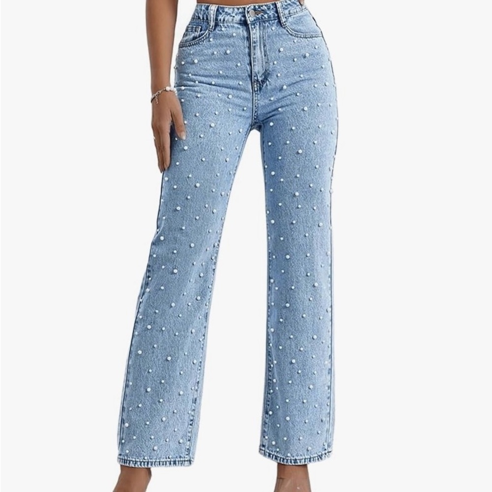 Women's Pearl Embellished Blue Jeans